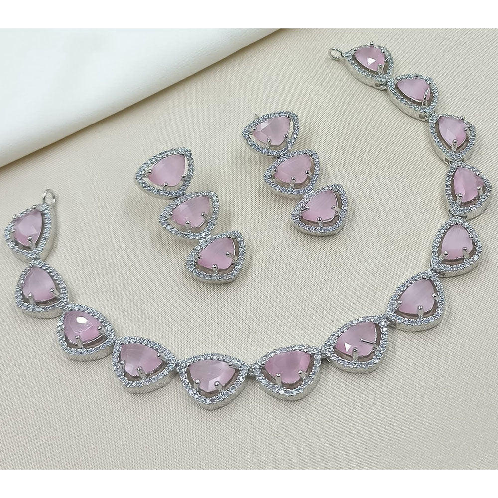 NAFJ Luxury Rhodium Polish American Diamond Necklace Set