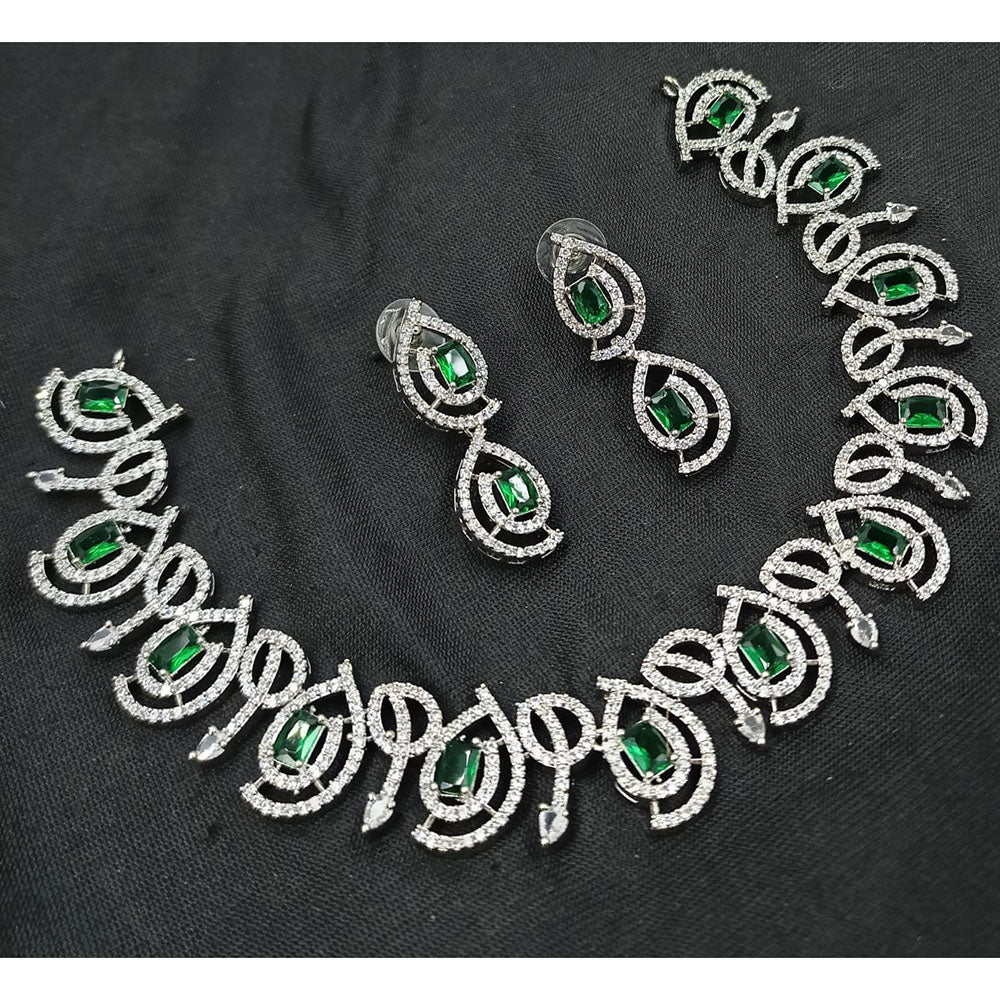 NAFJ Luxury Rhodium Polish American Diamond Necklace Set