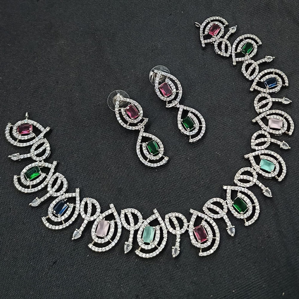 NAFJ Luxury Rhodium Polish American Diamond Necklace Set