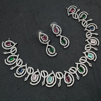 NAFJ Luxury Rhodium Polish American Diamond Necklace Set