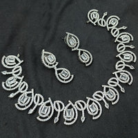 NAFJ Luxury Rhodium Polish American Diamond Necklace Set