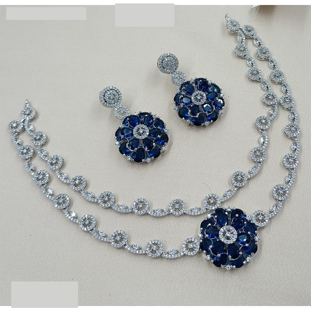 NAFJ Luxury Rhodium Polish American Diamond Necklace Set