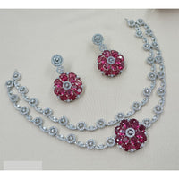 NAFJ Luxury Rhodium Polish American Diamond Necklace Set