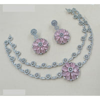 NAFJ Luxury Rhodium Polish American Diamond Necklace Set