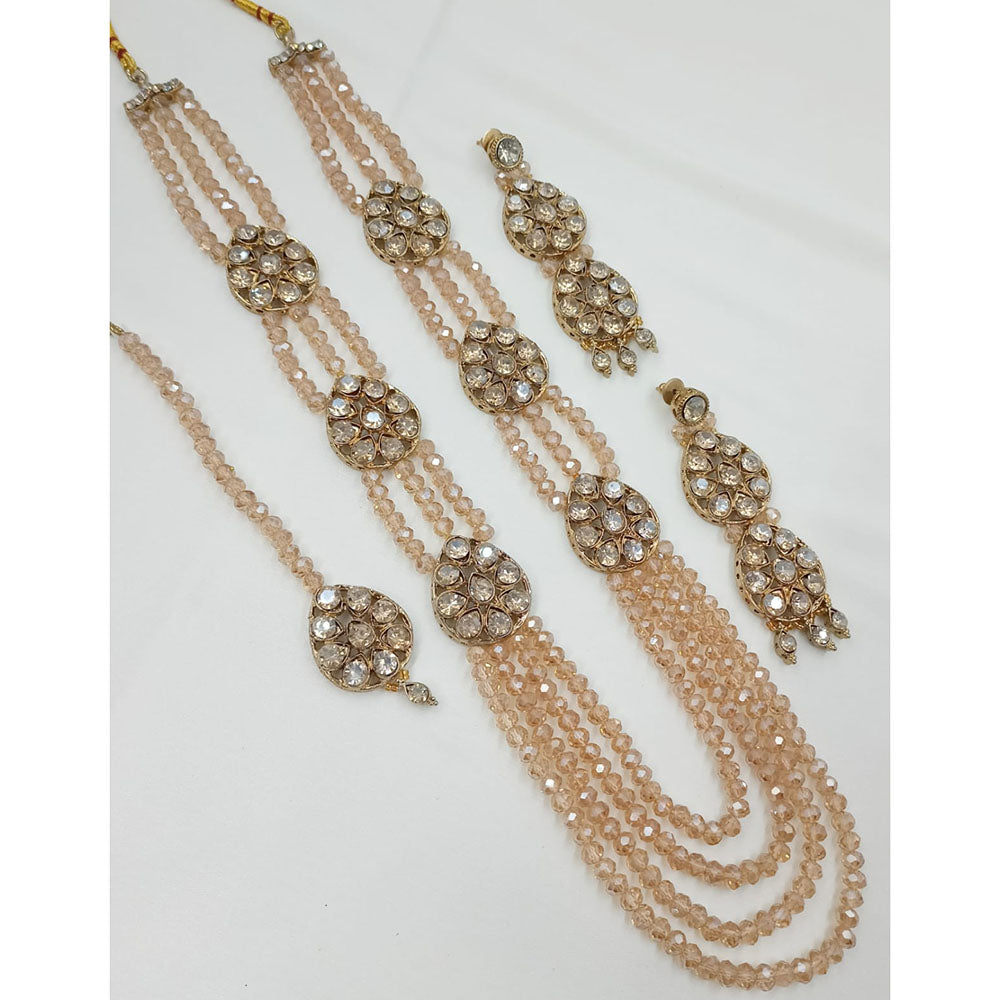 NAFJ Premium Austrian Stone And Pearl Designer Long Necklace Set