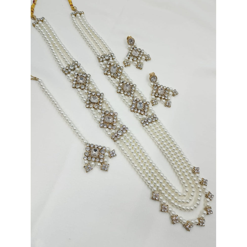 NAFJ Premium Austrian Stone And Pearl Designer Long Necklace Set