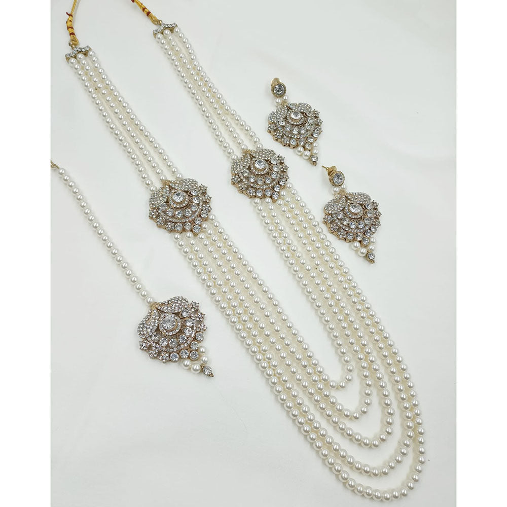 NAFJ Premium Austrian Stone And Pearl Designer Long Necklace Set