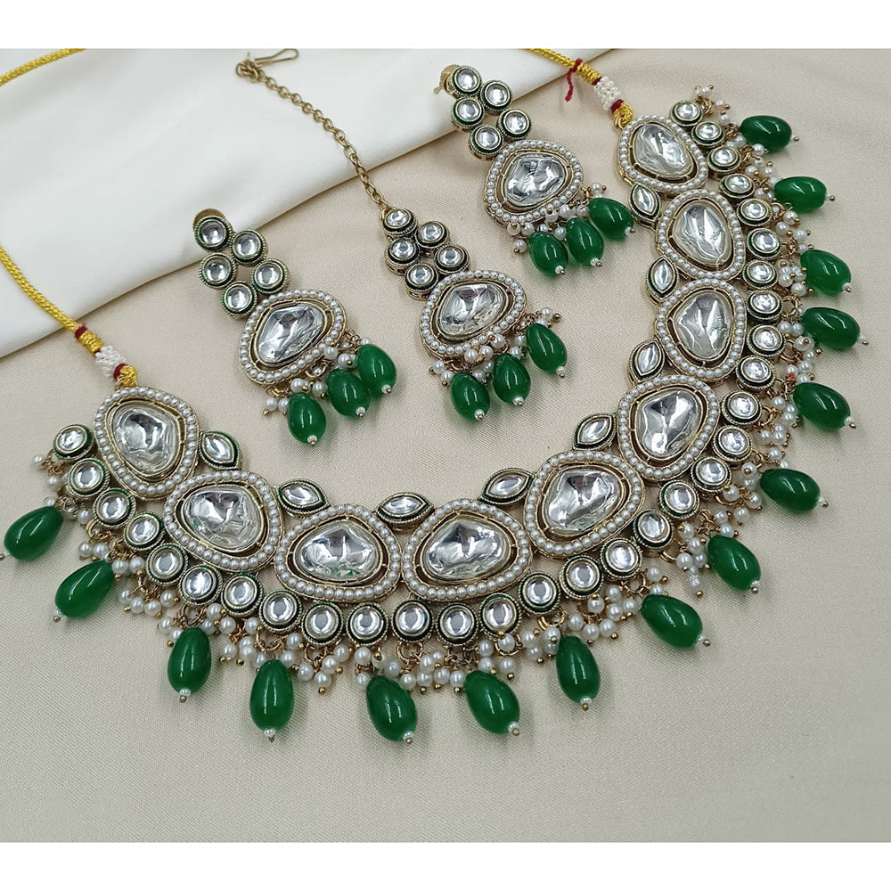 NAFJ Premium Kundan Stone Pearl And Beaded Necklace Set
