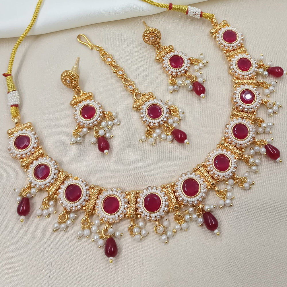 NAFJ Royal Look Pota Stone Pearl And Beads Necklace Set