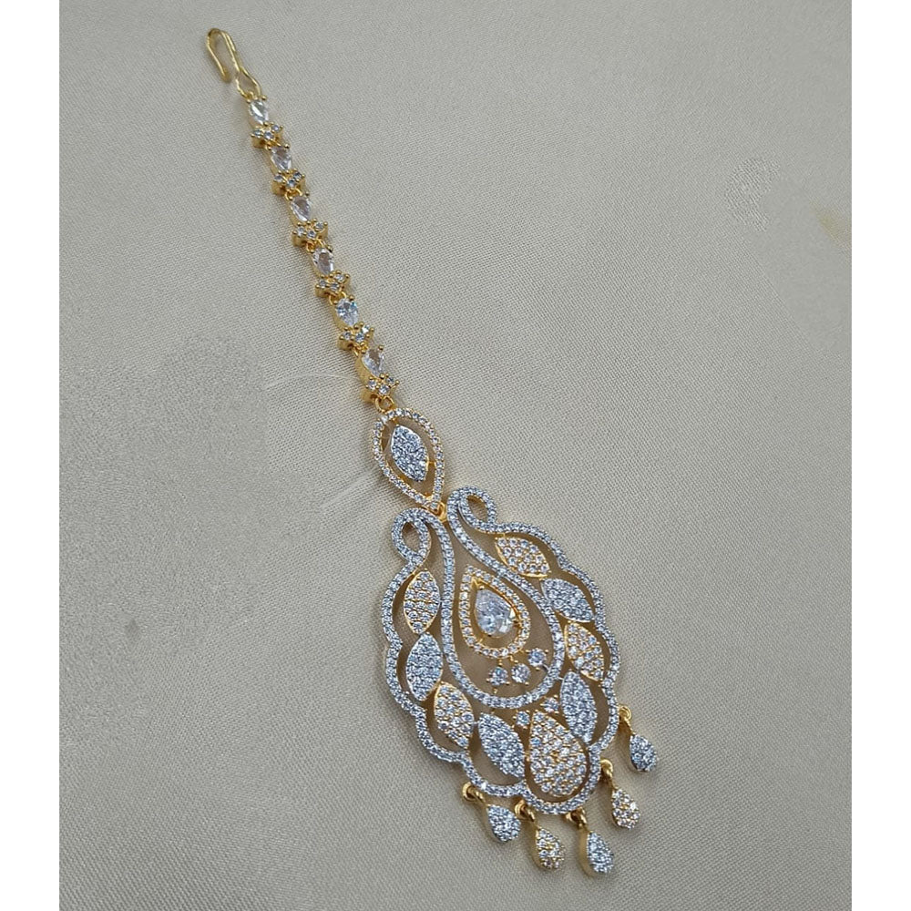 NAFJ 2 Tone Sparkling American Diamond Maangtikka