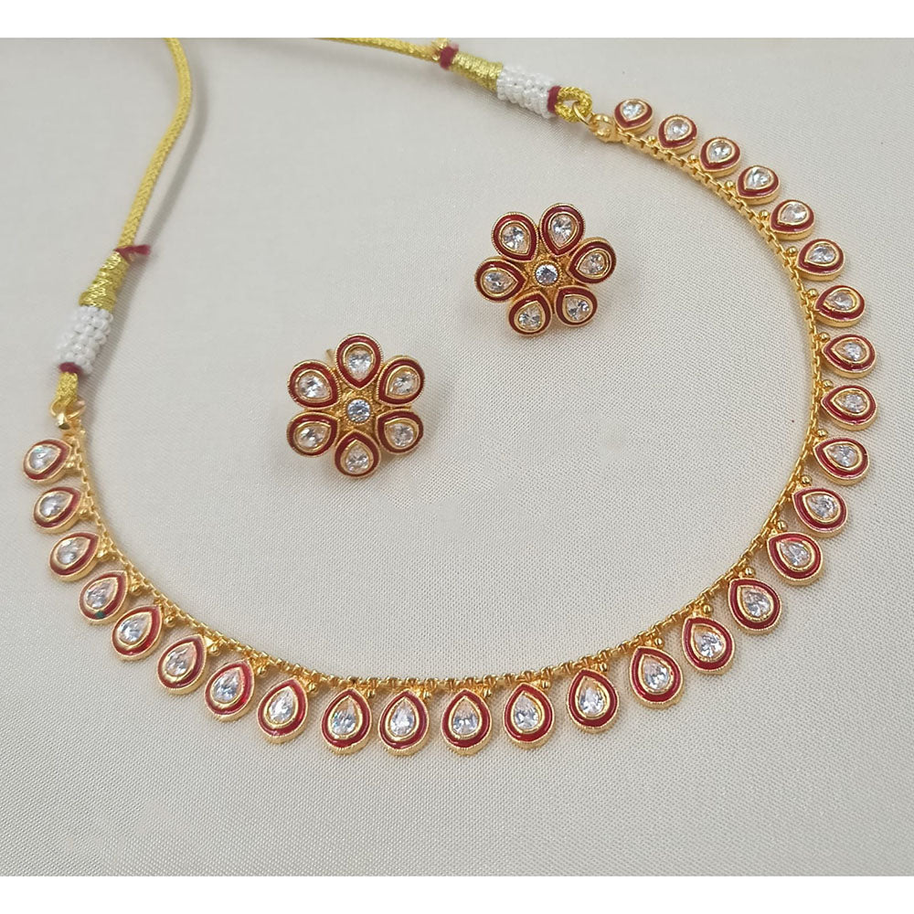 NAFJ Sparkling Crystal Stone Designer Meenakari Necklace Set