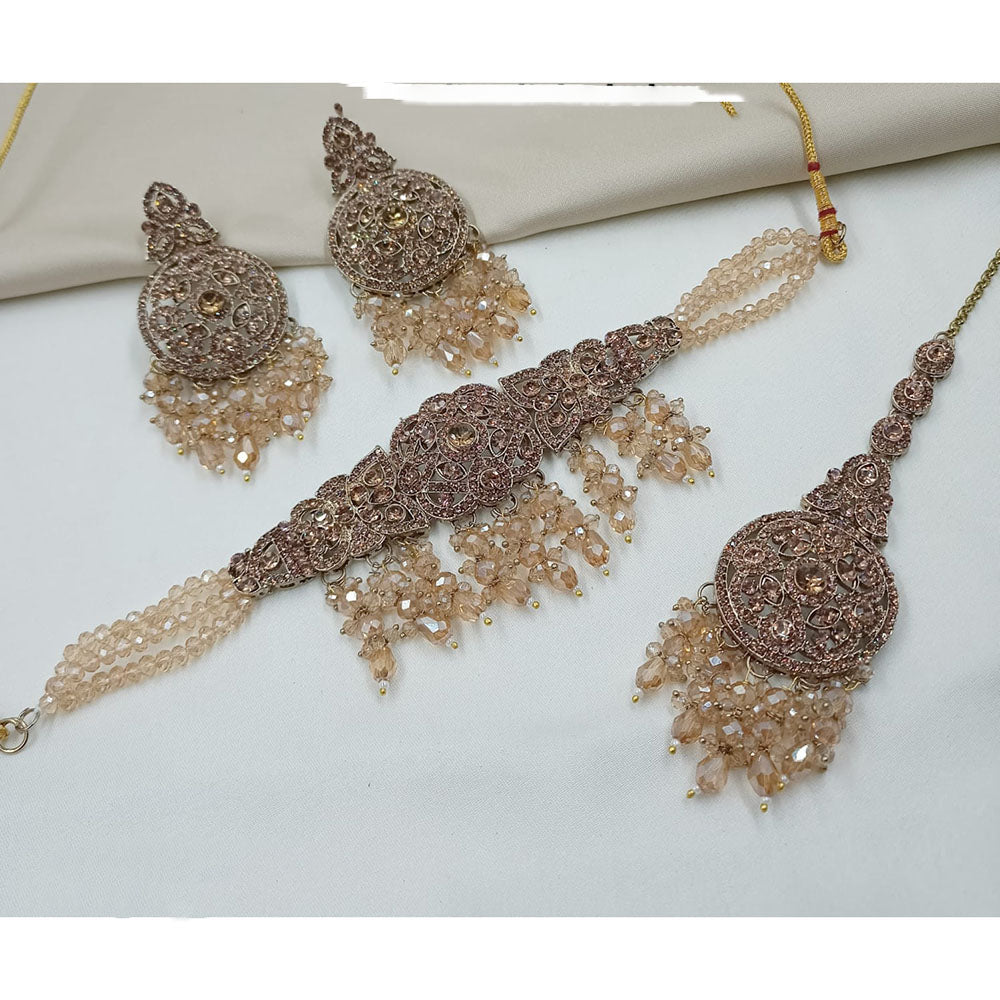 NAFJ Sparkling Austrian Stone Pearl And Beads Choker Necklace Set