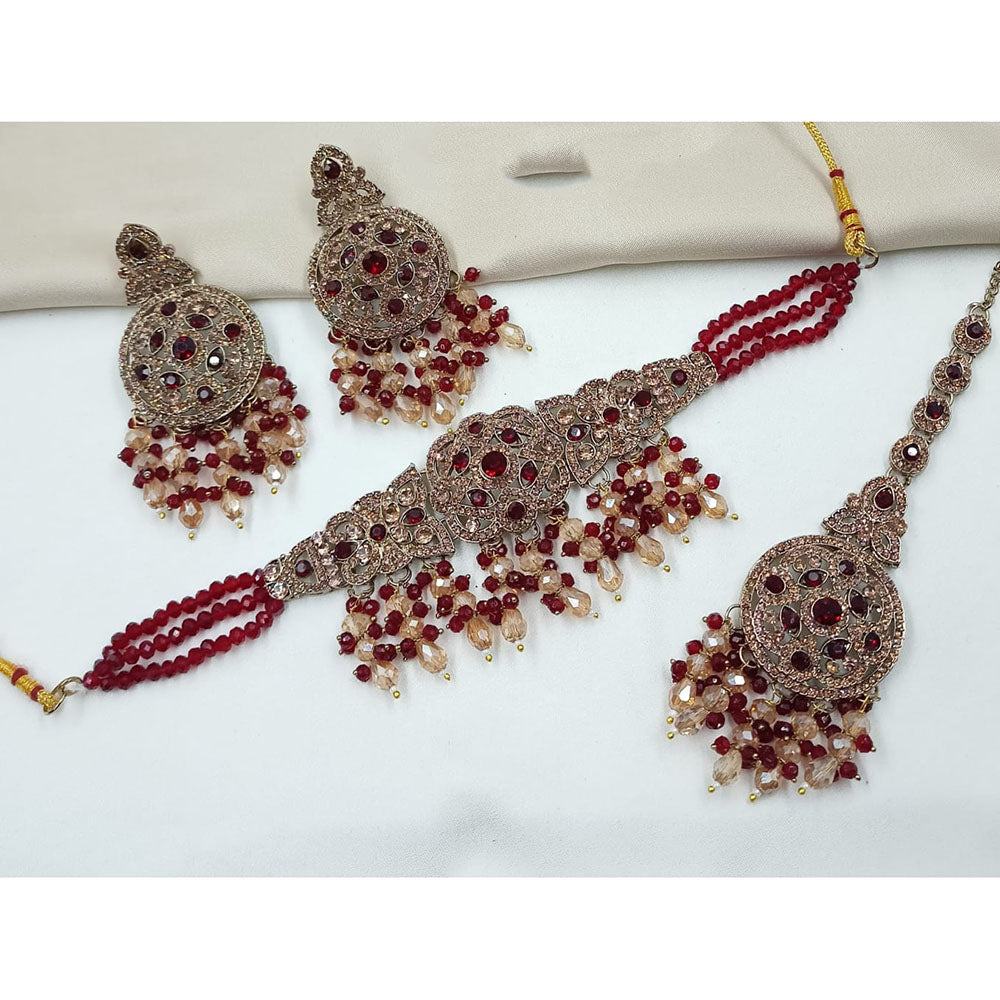 NAFJ Sparkling Austrian Stone Pearl And Beads Choker Necklace Set