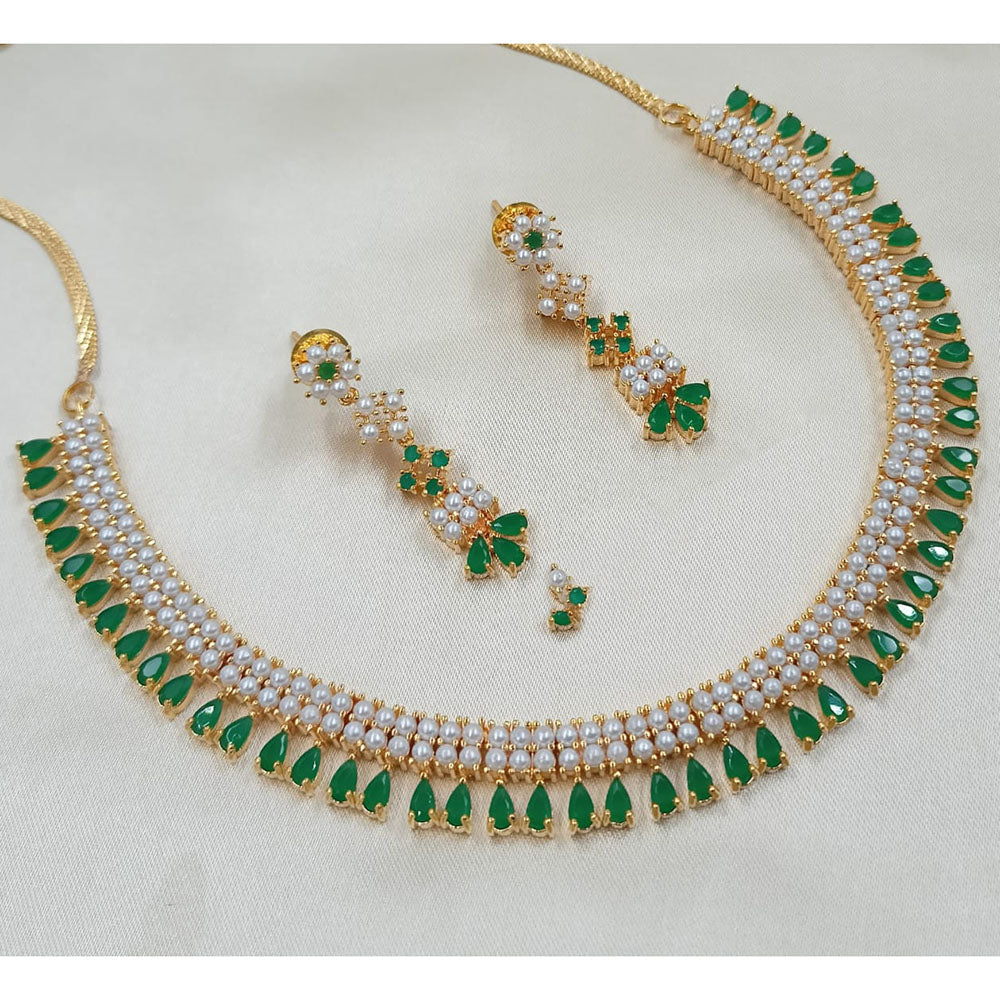 NAFJ Premium Crystal Stone And Pearl Statement Necklace Set