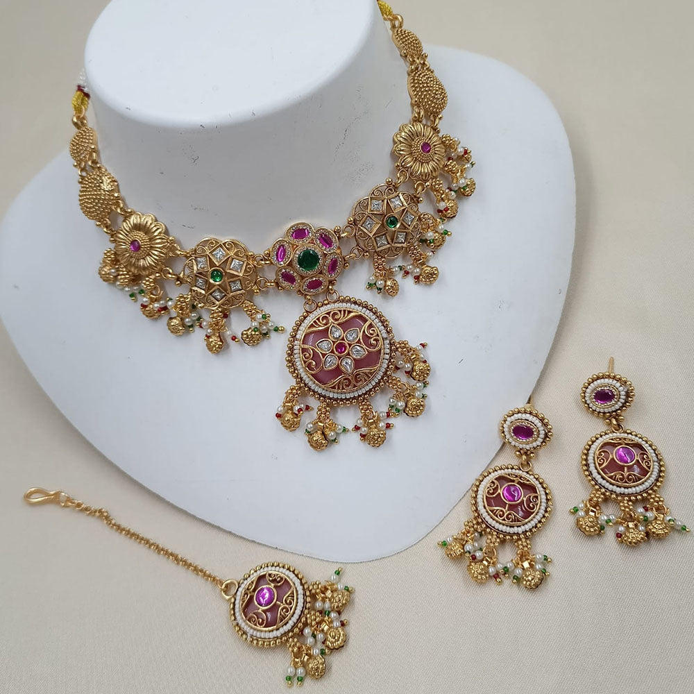 NAFJ Royal Pota Stone Designer And Pearl Choker Necklace Set