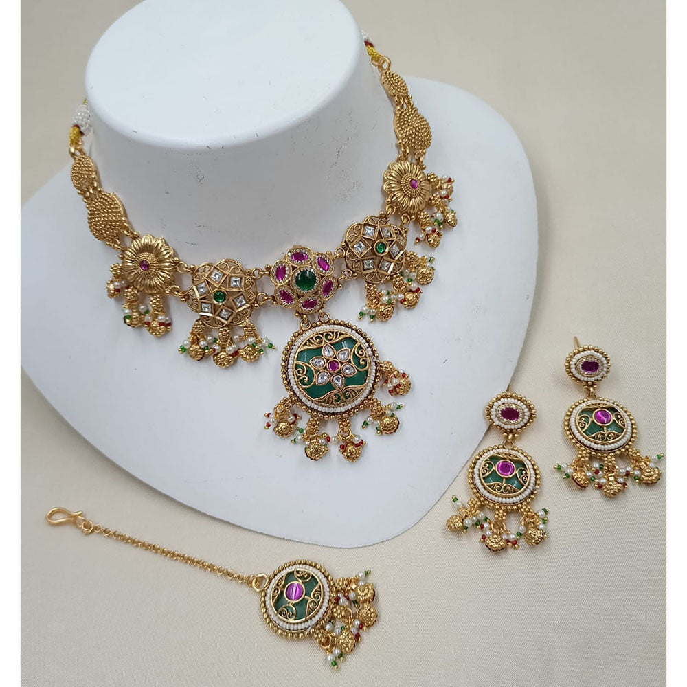 NAFJ Royal Pota Stone Designer And Pearl Choker Necklace Set