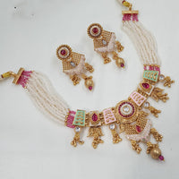 NAFJ Sparkling Pota Stone And Pearl Designer Meenakari Necklace Set