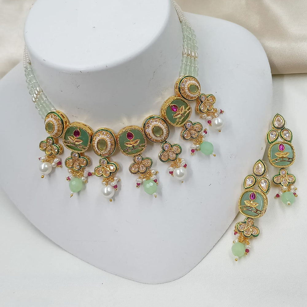 NAFJ Sparkling Crystal Stone Pearl And Beads Designer Choker Necklace Set