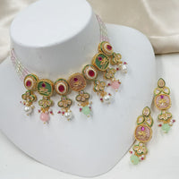 NAFJ Sparkling Crystal Stone Pearl And Beads Designer Choker Necklace Set