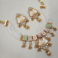 NAFJ Sparkling Pota Stone And Pearl Designer Meenakari Necklace Set