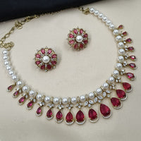 NAFJ Luxury American Diamond And Pearl Festive Jewellery Set
