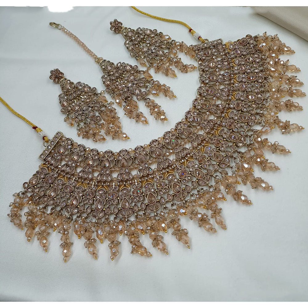 NAFJ Sparkling Crystal Stone Beads And Pearl Designer Necklace Set