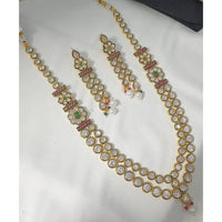 NAFJ Sparkling Crystal Stone And Pearl Designer Long Necklace Set
