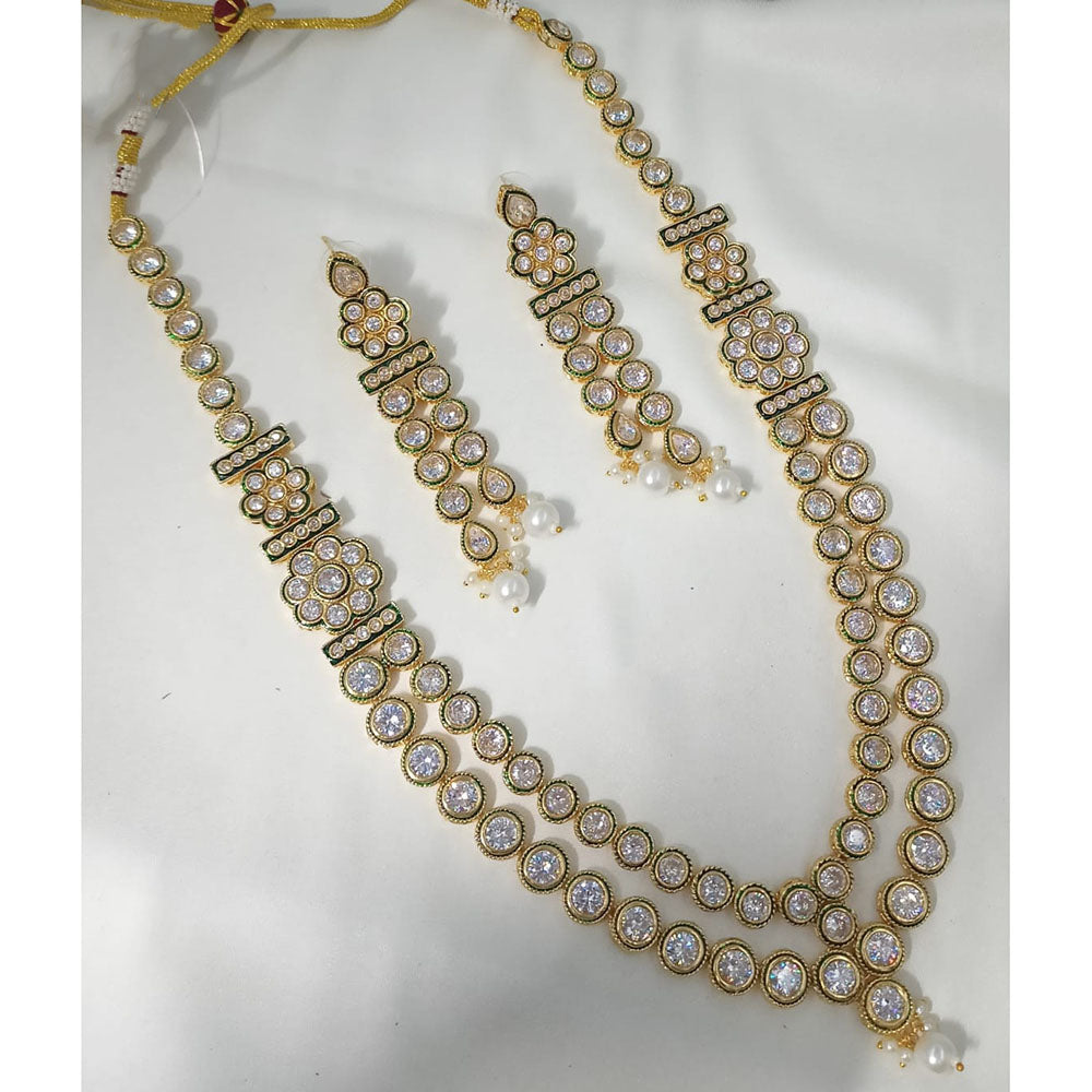 NAFJ Sparkling Crystal Stone And Pearl Designer Long Necklace Set