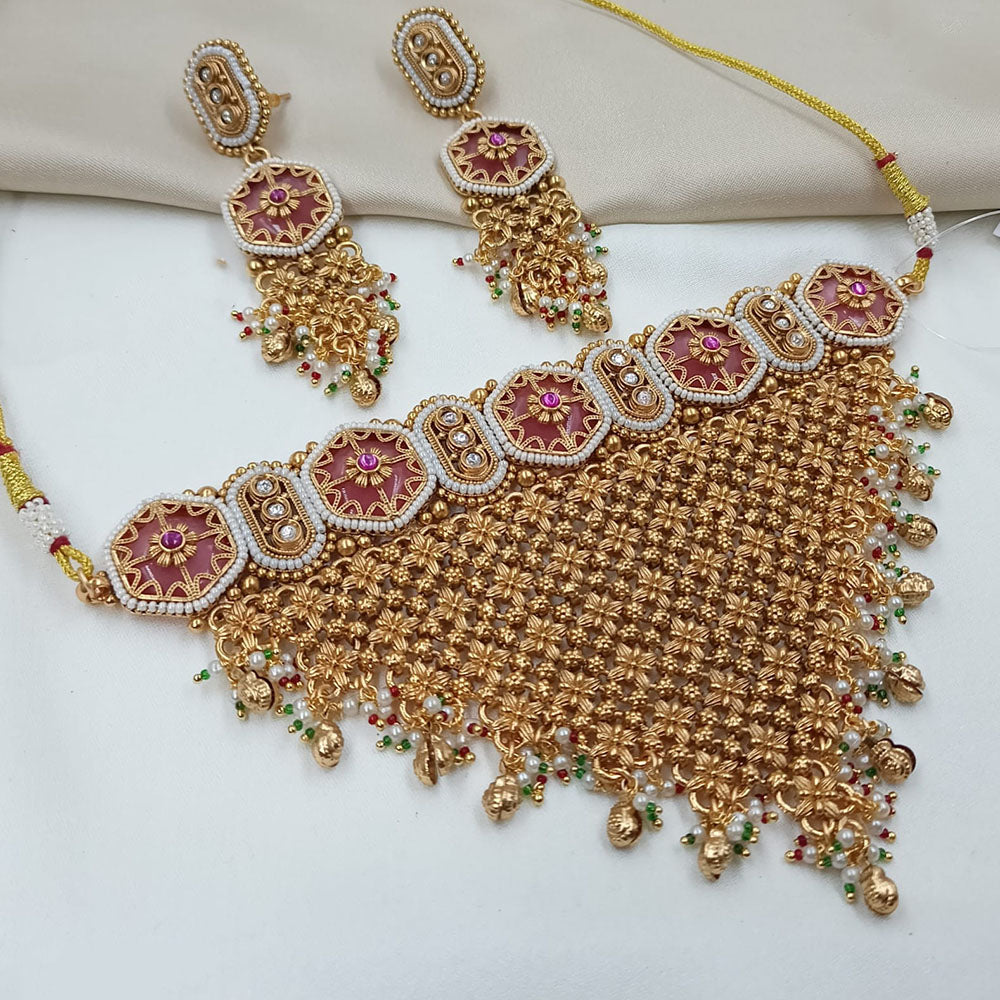 NAFJ Royal Pota Stone And Pearl Designer Choker Necklace Set