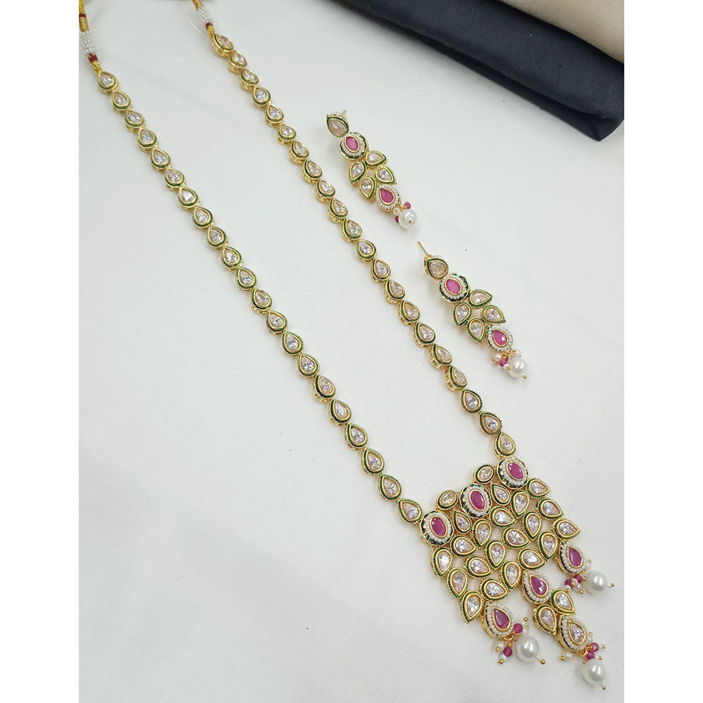 NAFJ Sparkling Crystal Stone And Pearl Designer Long Necklace Set