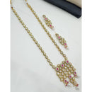 NAFJ Sparkling Crystal Stone And Pearl Designer Long Necklace Set