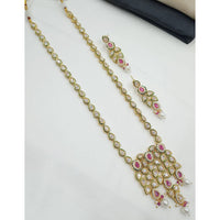 NAFJ Sparkling Crystal Stone And Pearl Designer Long Necklace Set