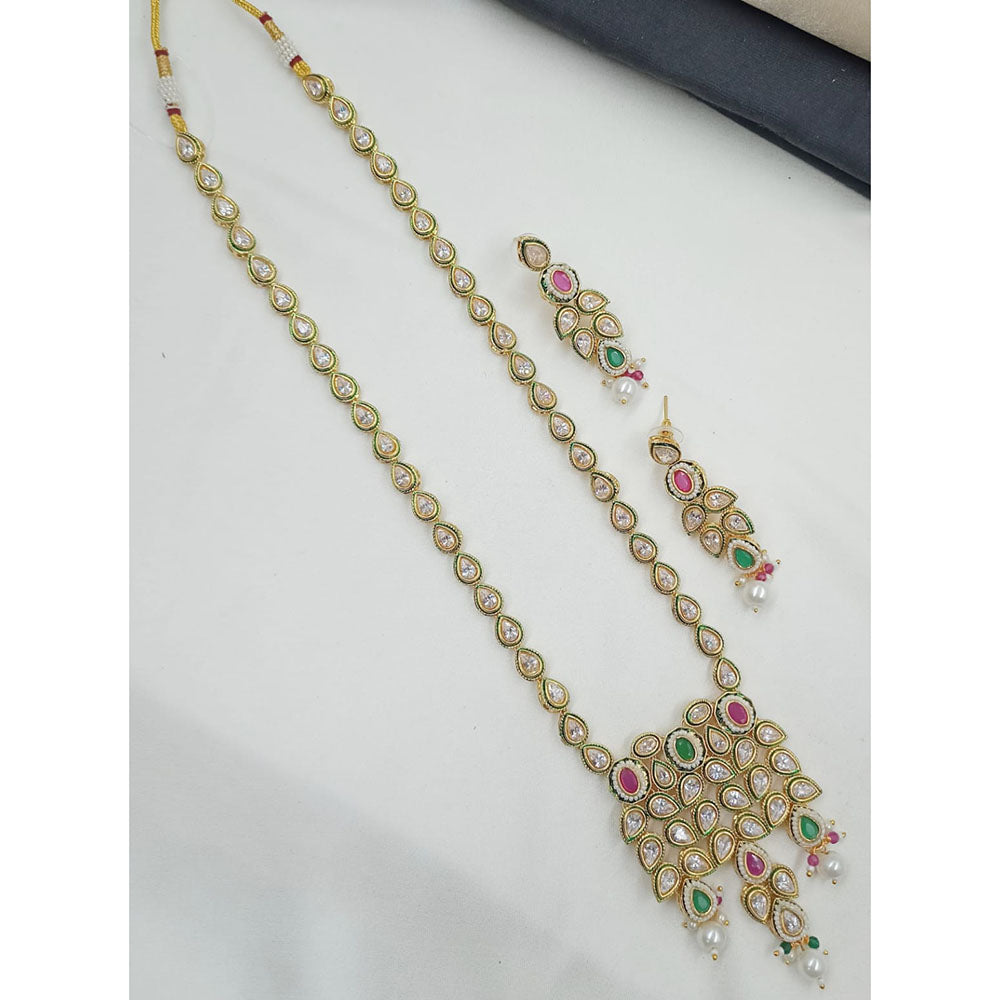 NAFJ Sparkling Crystal Stone And Pearl Designer Long Necklace Set