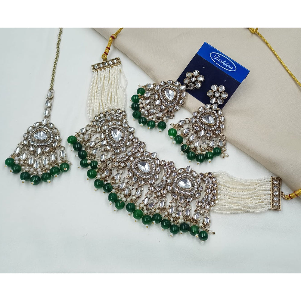NAFJ Traditional Kundan Stone Pearl And Beads Choker Necklace Set