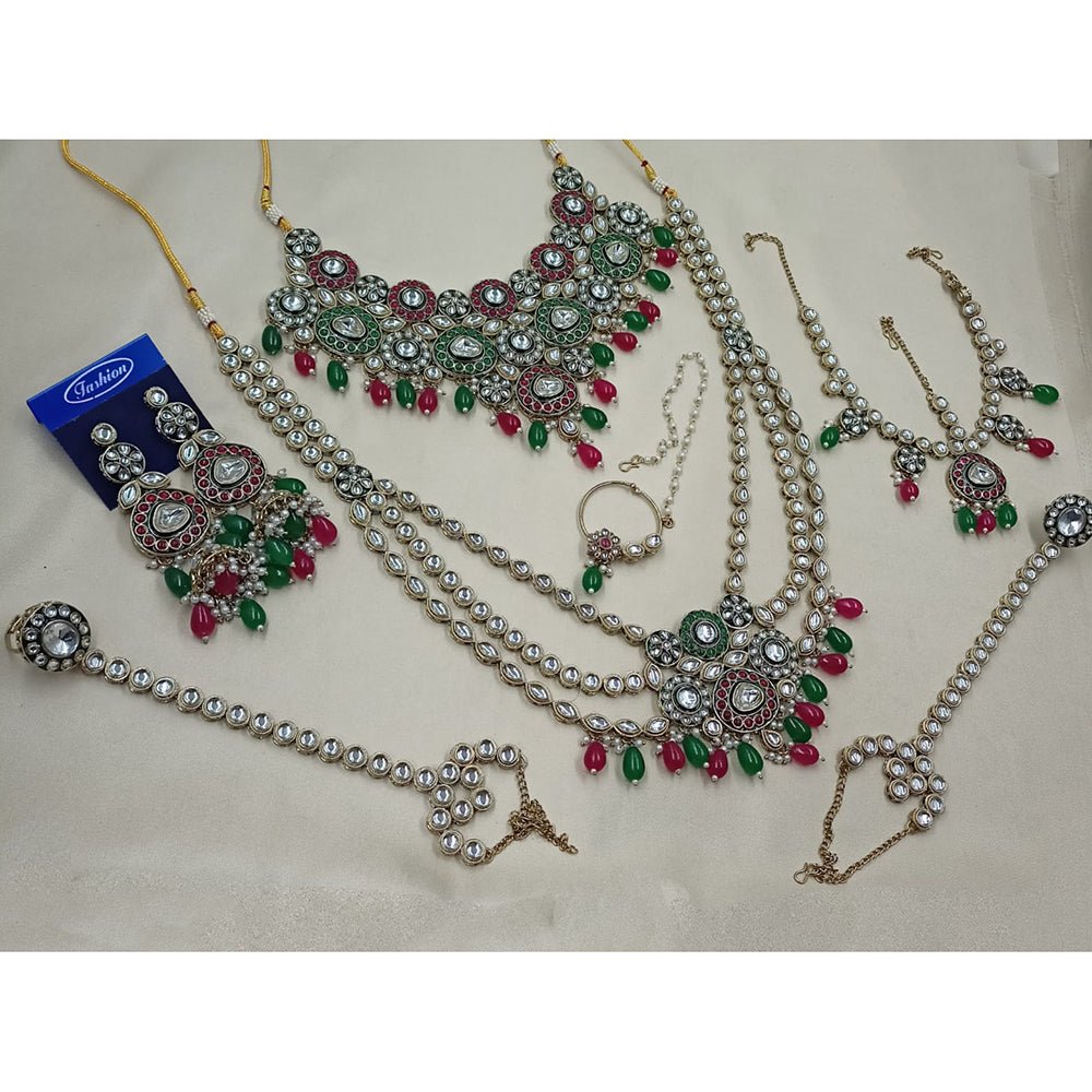 NAFJ Maharani Glow Kundan Stone Pearl And Beads Bridal Set