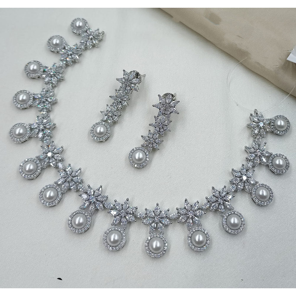 NAFJ Elegant American Diamond And Pearl Designer Necklace Set