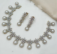 NAFJ Elegant American Diamond And Pearl Designer Necklace Set