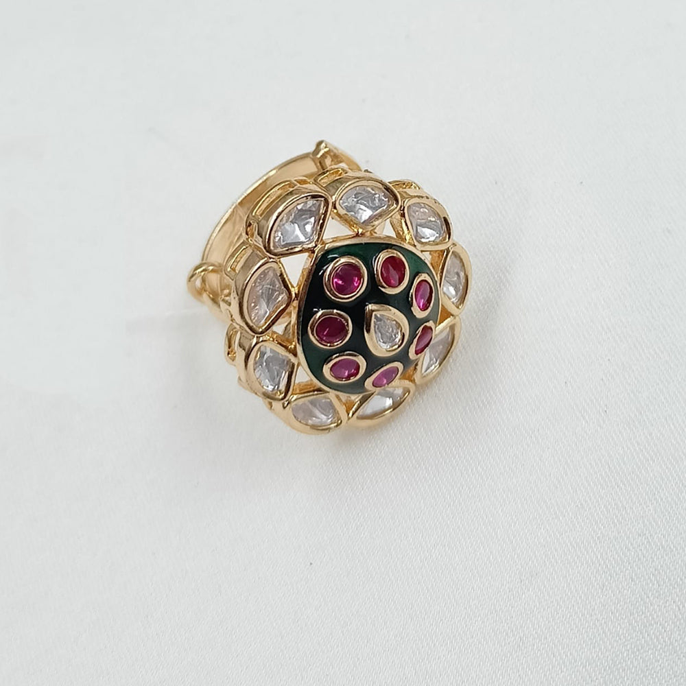 NAFJ Premium Polki Kundan And Meenakari Statement Ring