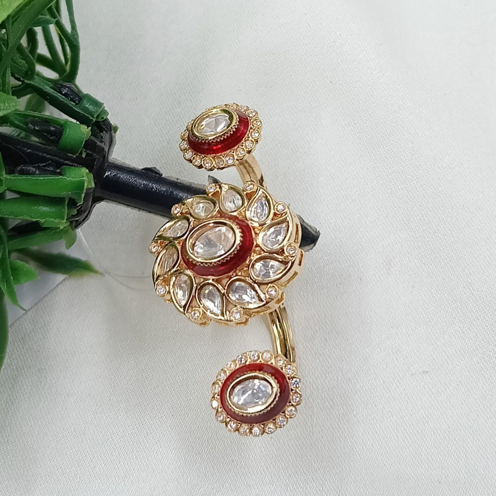 NAFJ Premium Polki Kundan And Meenakari Statement Ring