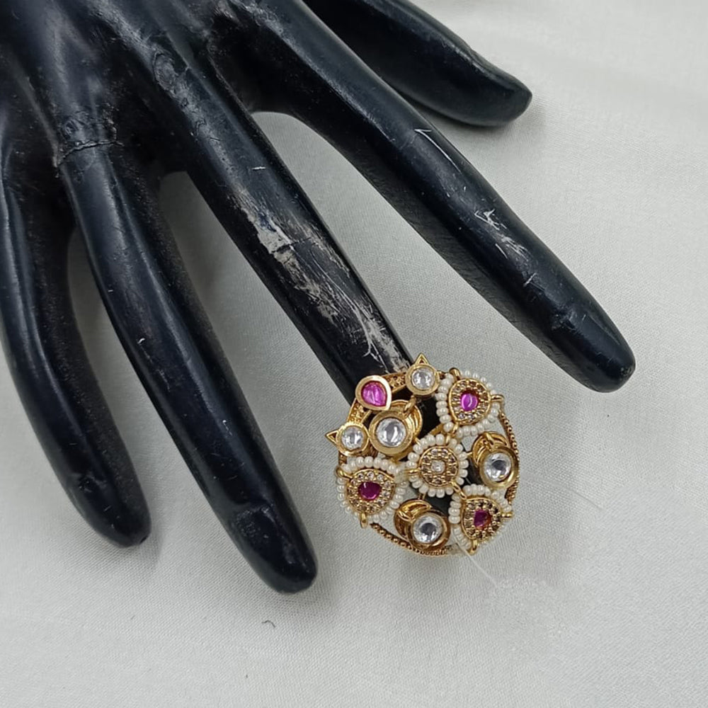 NAFJ Royal Kundan Stone And Pearl Designer Ring