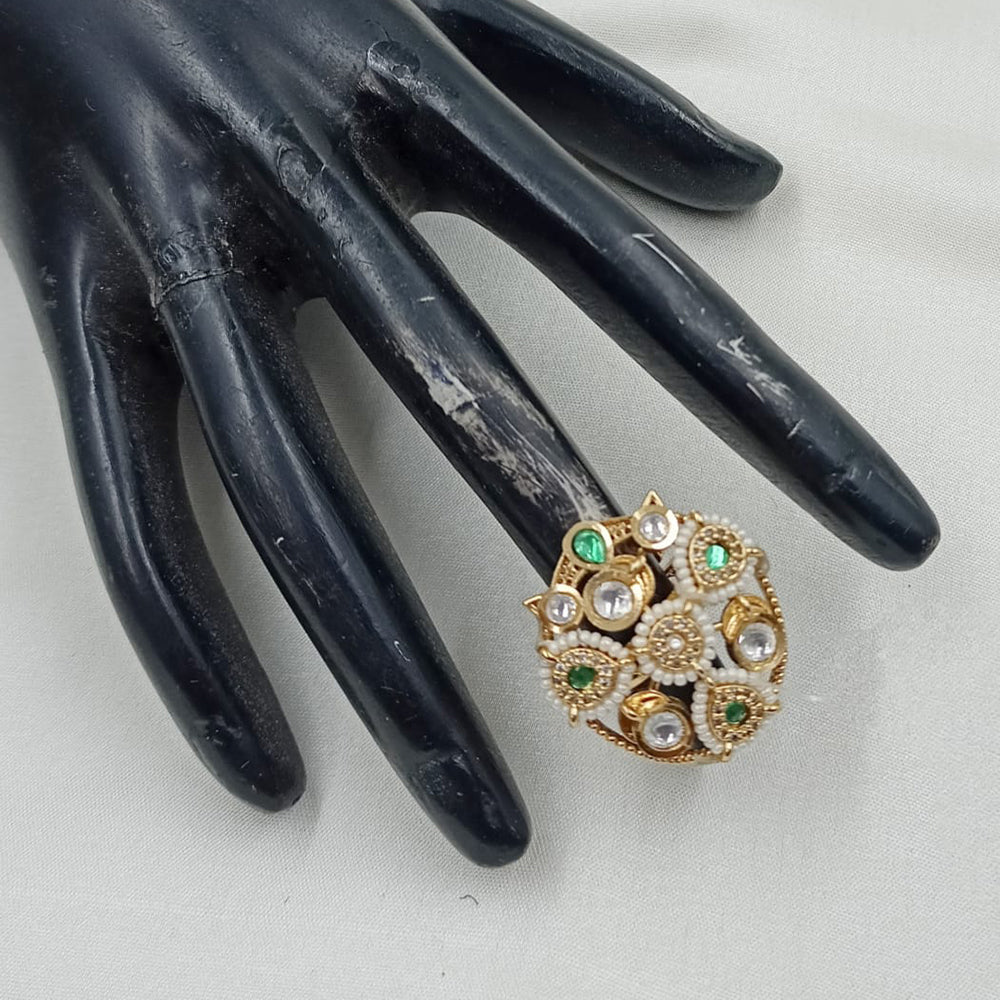 NAFJ Royal Kundan Stone And Pearl Designer Ring