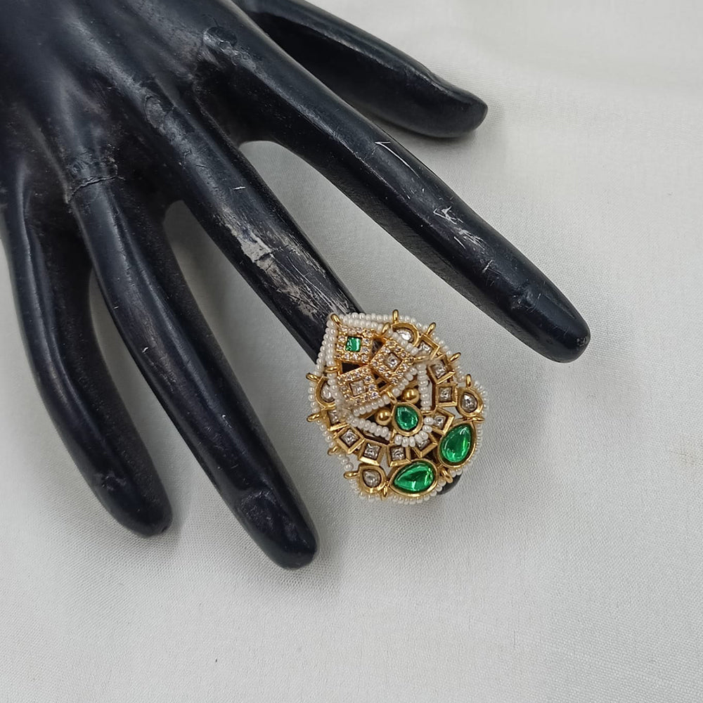 NAFJ Royal Kundan Stone And Pearl Designer Ring