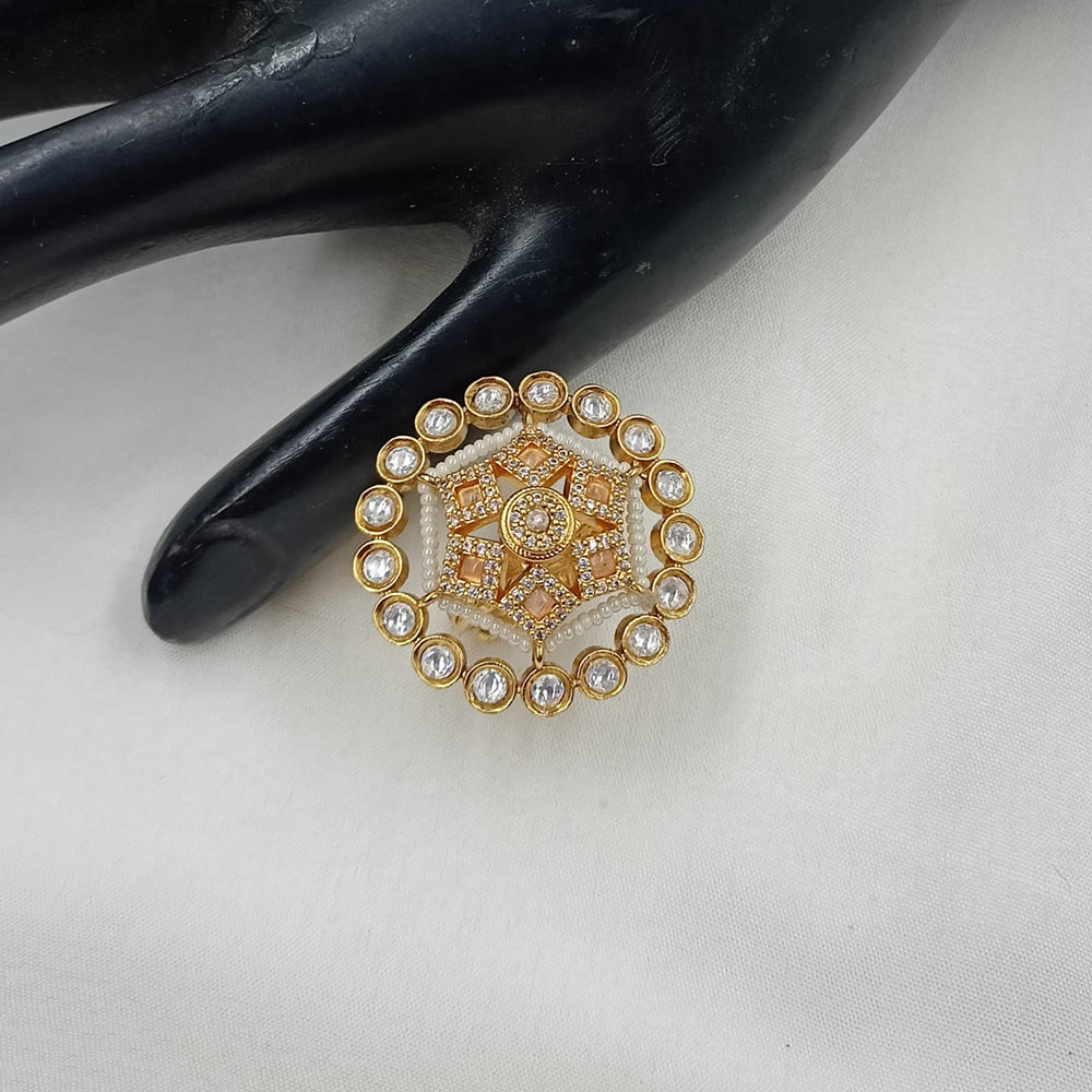 NAFJ Royal Kundan Stone And Pearl Designer Ring