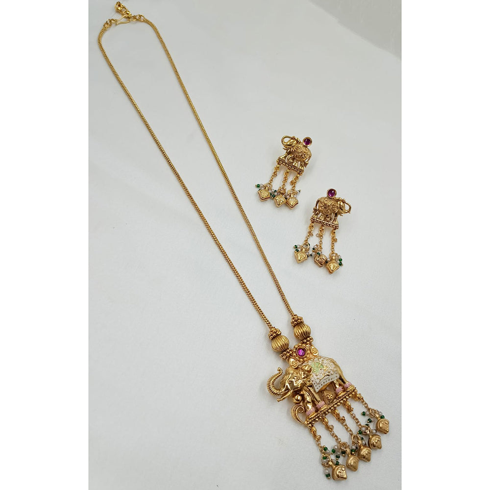 NAFJ Graceful Pota Stone And Pearl Meenakari Long Necklace Set