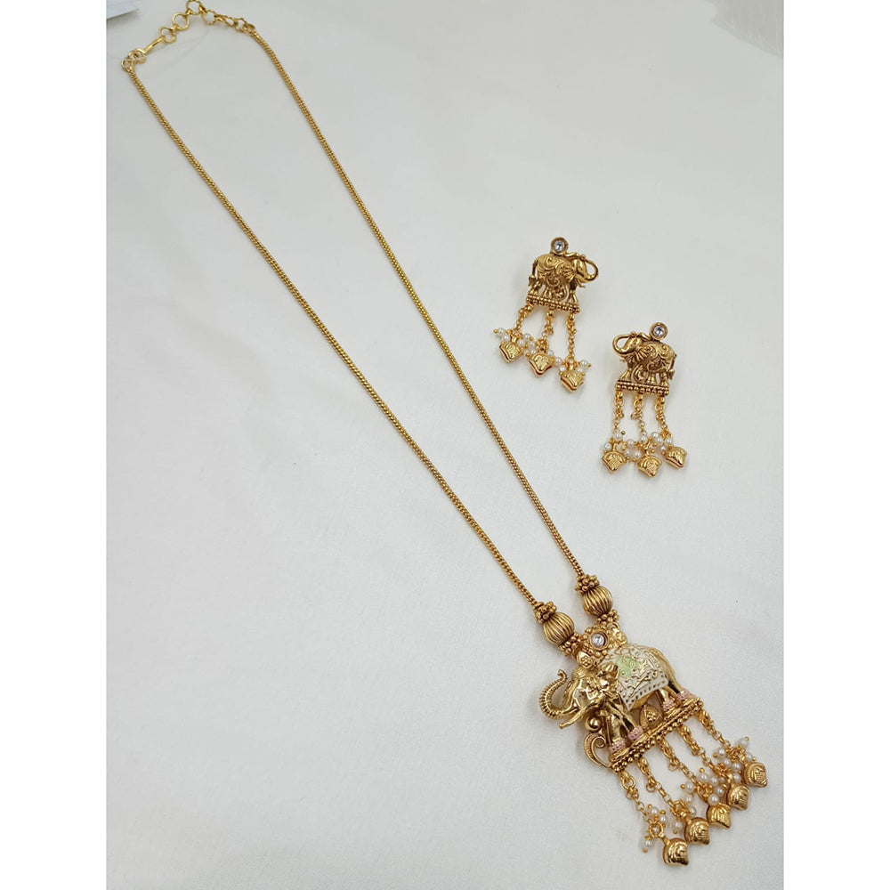 NAFJ Graceful Pota Stone And Pearl Meenakari Long Necklace Set