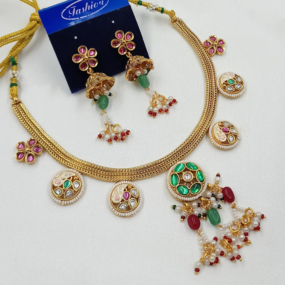 NAFJ Graceful Pota Stone And Pearl Meenakari Necklace Set