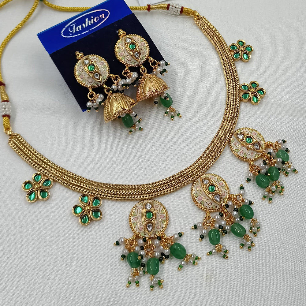 NAFJ Graceful Pota Stone And Pearl Meenakari Necklace Set