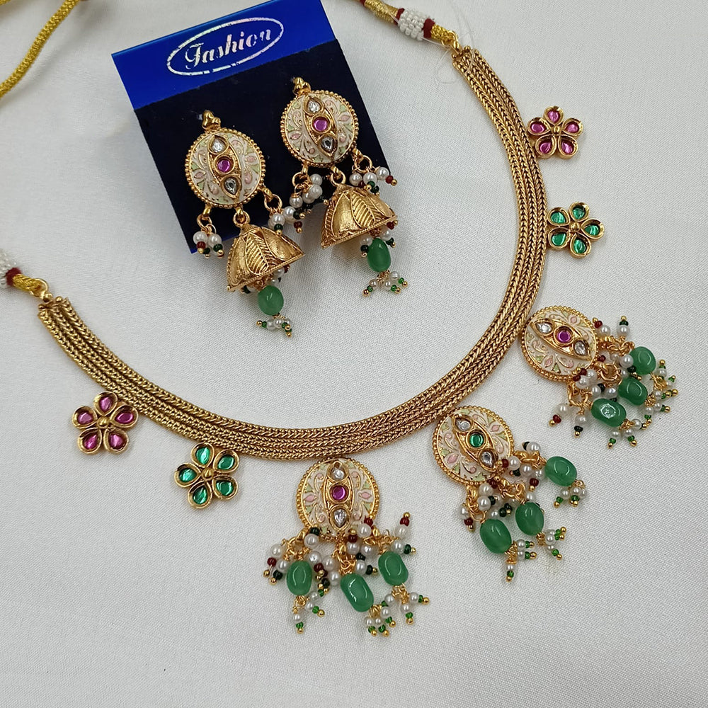 NAFJ Graceful Pota Stone And Pearl Meenakari Necklace Set