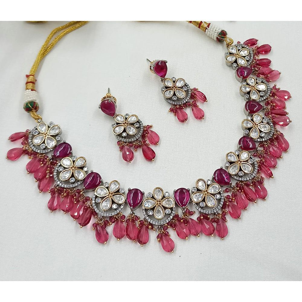 NAFJ Graceful Polki Kundan Stone Beads And Pearl Necklace Set