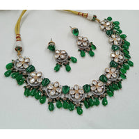 NAFJ Graceful Polki Kundan Stone Beads And Pearl Necklace Set